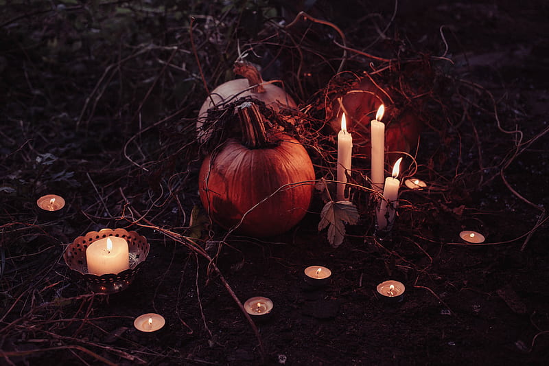 Pumpkin Between Lighted Candles HD Wallpaper Peakpx