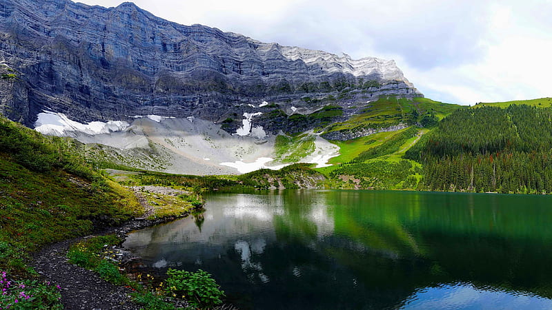 Tranquility Rocks Shore Grass Bonito Emerald Lake Mountain