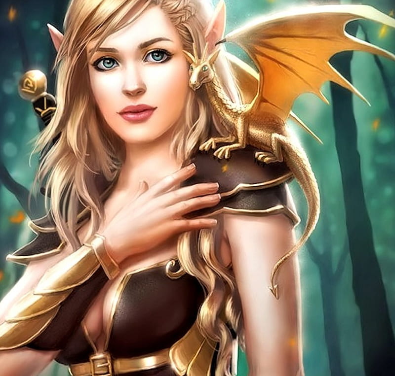 Elf And Her Dragon Pretty Dragon Fantasy Elf Hd Wallpaper Peakpx