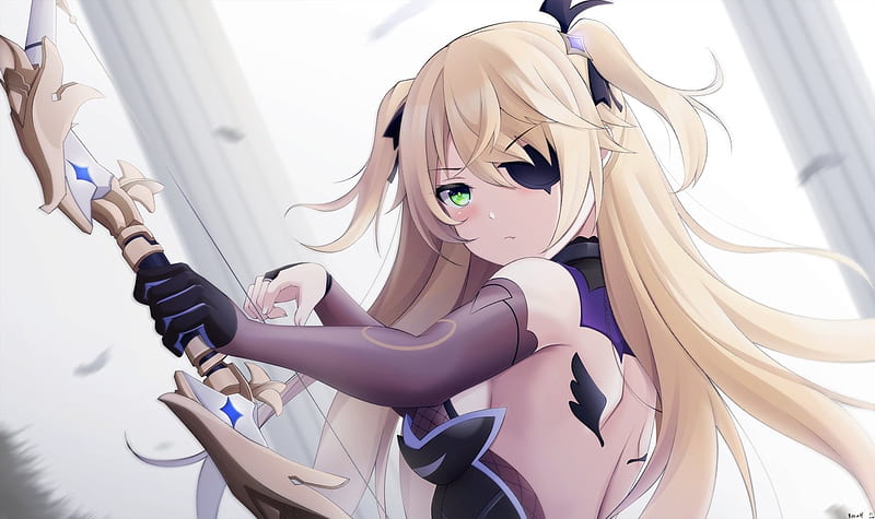 Blonde Hair Blush Bow Weapon Close Elbow Gloves Eyepatch Fang Fischl