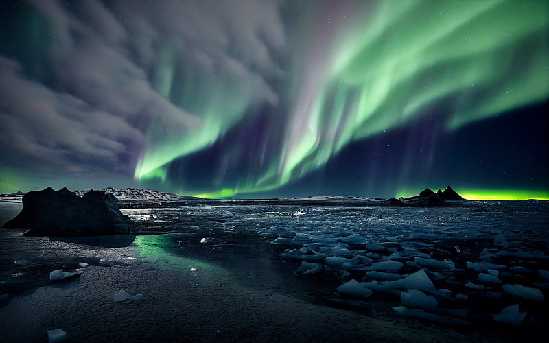 Aurora Boreal Mar Noche Auroras Boreales Hielo Fondo De Pantalla