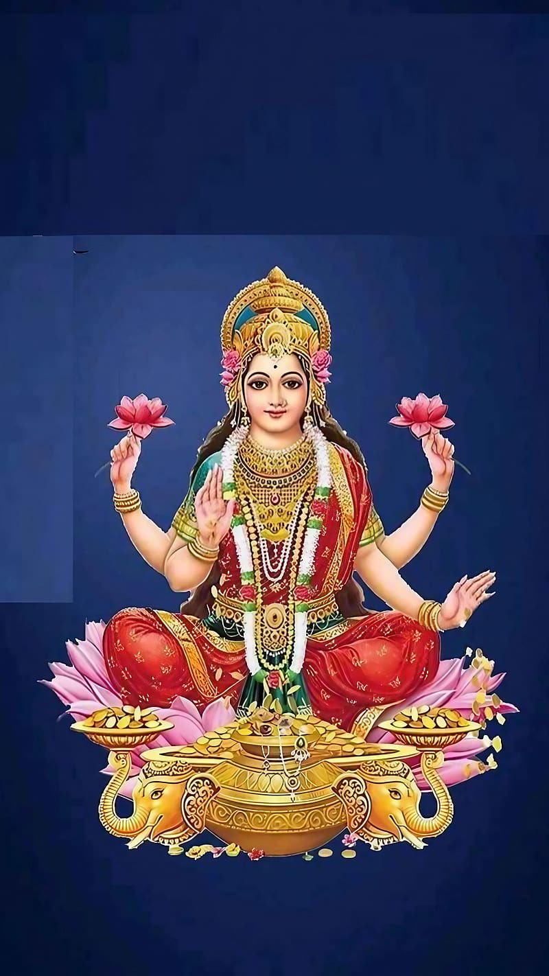 Lakshmi Mata Blue Background Lord God Bhakti Devtional Hd Phone