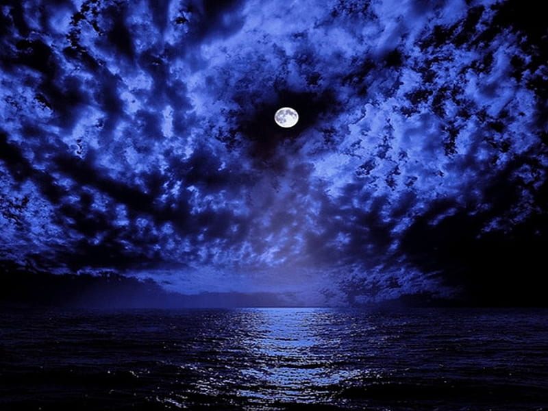 Blue Moon Night Moon Water Nature Clouds Sky Blue Night Hd