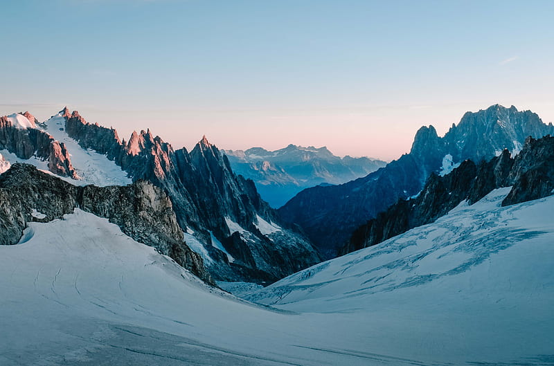 Of Snow Capped Mountains During Dawn Hd Wallpaper Peakpx