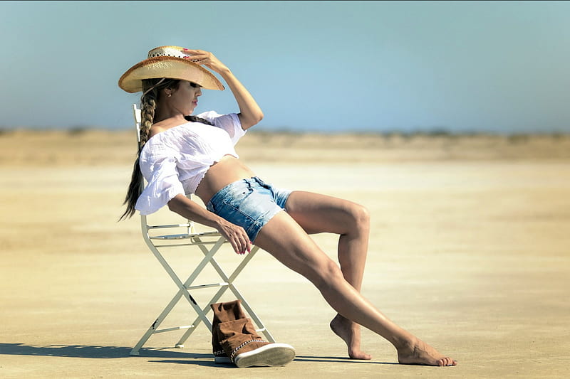 Cowgirl At The Beach Brunette Cowgirl Hat Shorts Hd Wallpaper Peakpx