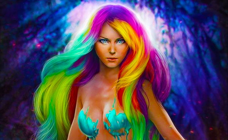 Rainbow Fantasy Girl Art Pretty Female Bonito Rainbow Woman