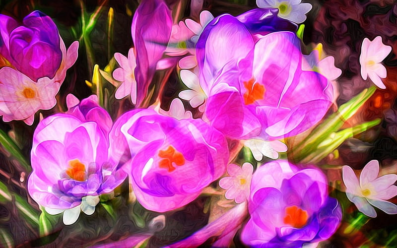 Crocuses Poster Art Crocus Painting Flower Spring Pink Hd