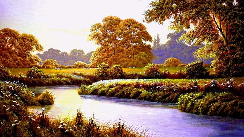 Autumn River Landscape Art Autumn River Nature Trees Landscape