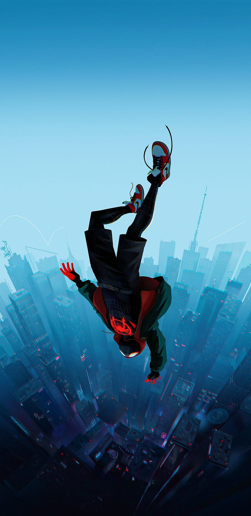 Spider Man Into The Spider Verse Spider Man Miles Morales Movies City Falling Hd Phone
