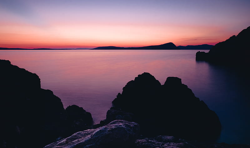 Two Black Rock Formation Surrounded By Body Of Water Hd Wallpaper Peakpx