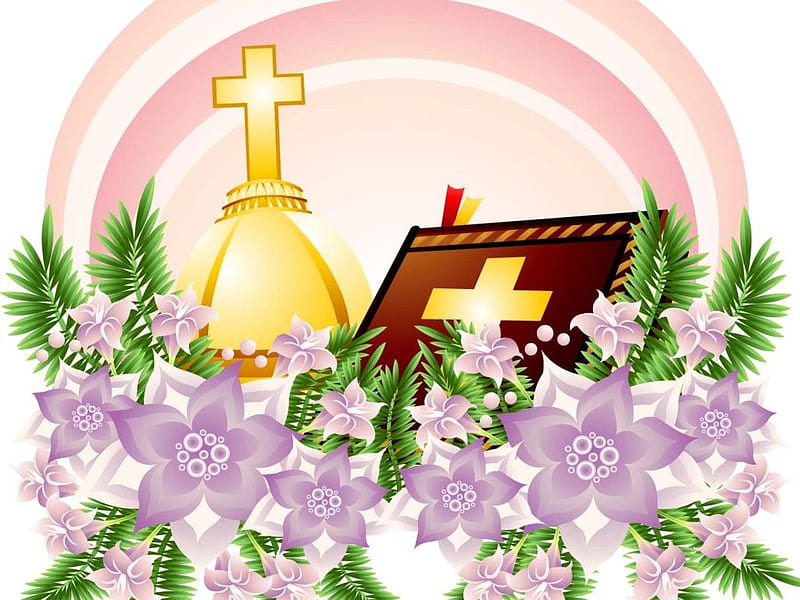 Bible And Cross In A Bed Of Flowers Book Flower Cross Bible Hd