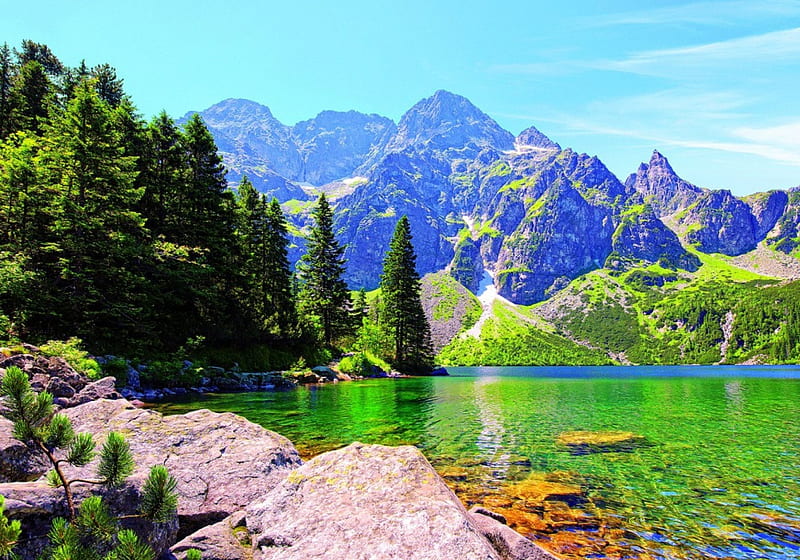 Tatra National Park Poland Wilderness Rocks Water Mountains Trees