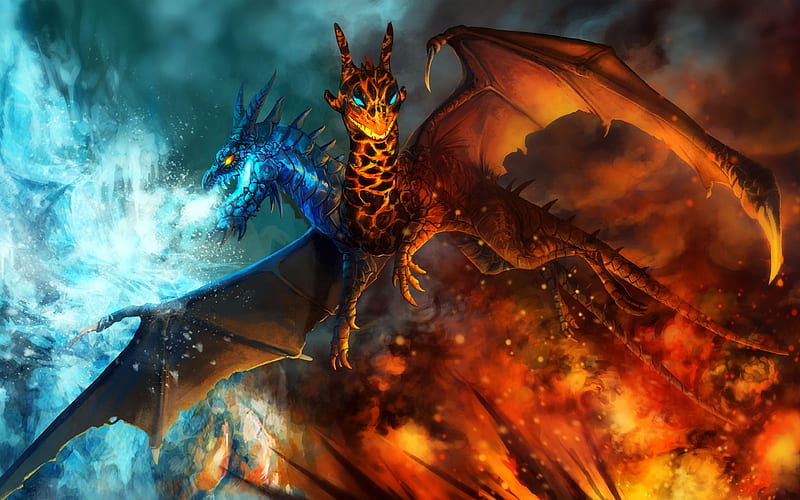 Jakiro twin headed dragon, art, dragons, Dota 2, HD wallpaper