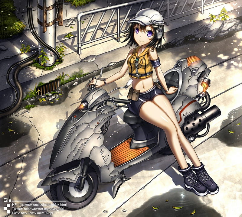 Anime, helmet, gia, motorcycle, HD wallpaper