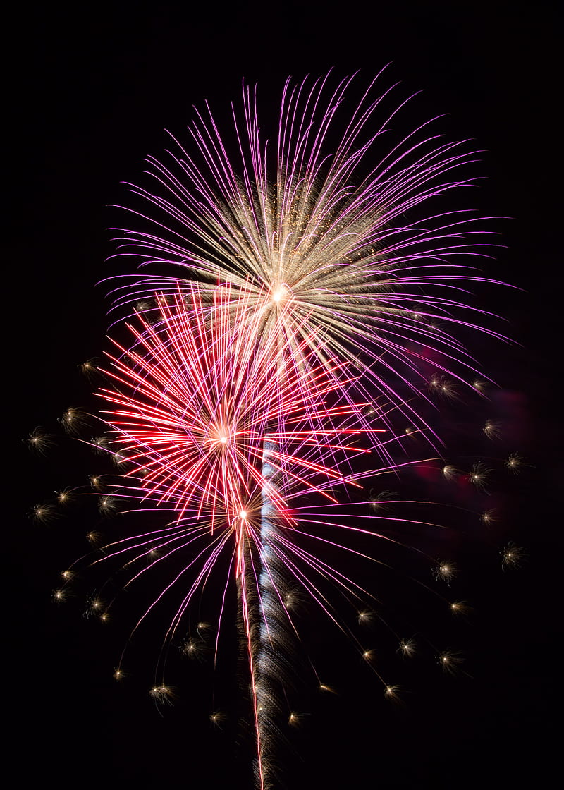 fireworks, salute, sparks, flash, sky, HD phone wallpaper