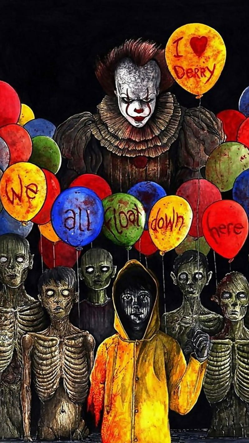 We all Float, balloons, children, clown, dancing, derry, it, movie, pennywise, HD phone wallpaper
