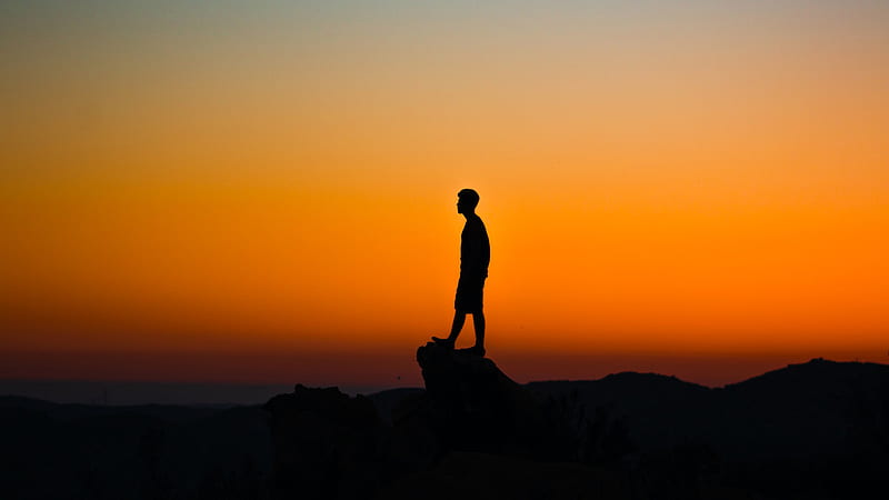 Silhouette Of Man During Sunset Alone, HD wallpaper