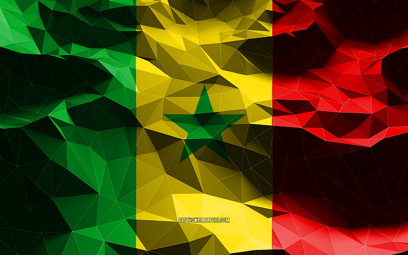 Senegalese flag, low poly art, African countries, national symbols, Flag of Senegal, 3D flags, Senegal, Africa, Senegal 3D flag, Senegal flag, HD wallpaper