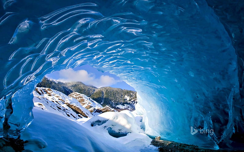Ice Cave, bing, winter, landscape, HD wallpaper