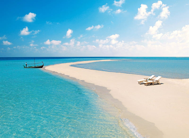 Beach Chairs in Paradise, oceans, water, beaches, sand bar, nature, sky, blue, HD wallpaper