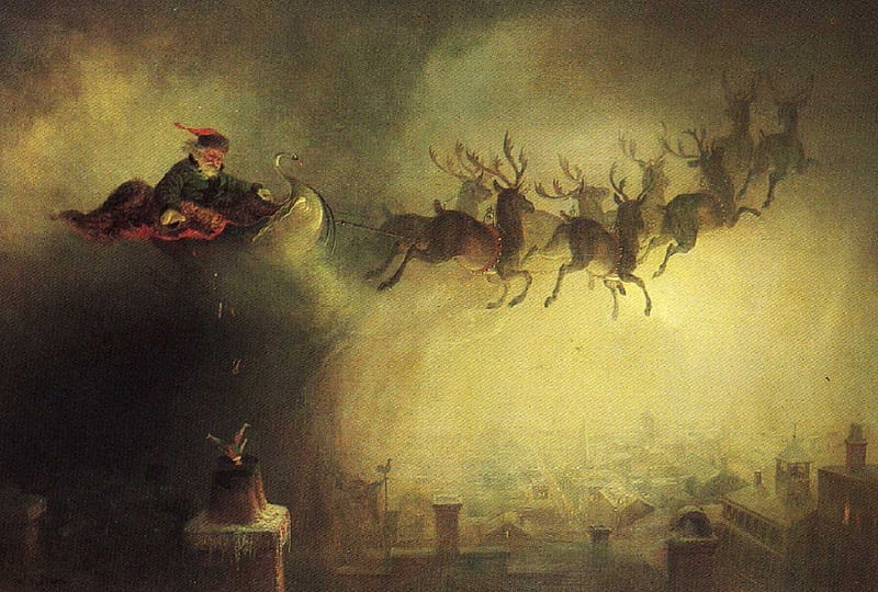 Santa Delivering Presents, reindeer, santa, christmas, toys, HD wallpaper
