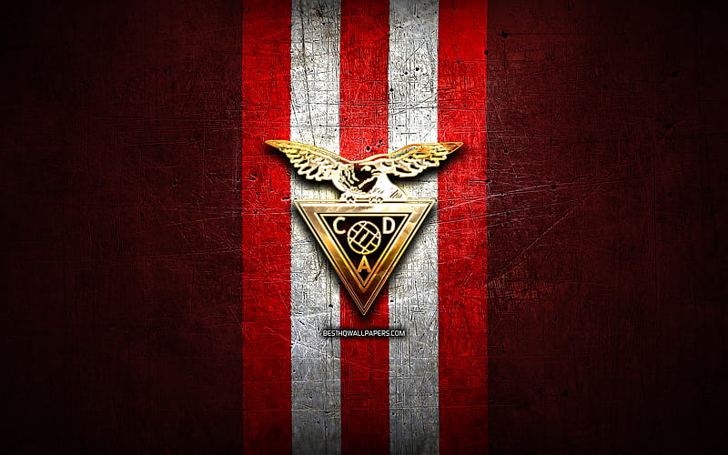 Aves FC, golden logo, Primeira Liga, red metal background, football, CD Aves, portuguese football club, Aves logo, soccer, Portugal, HD wallpaper