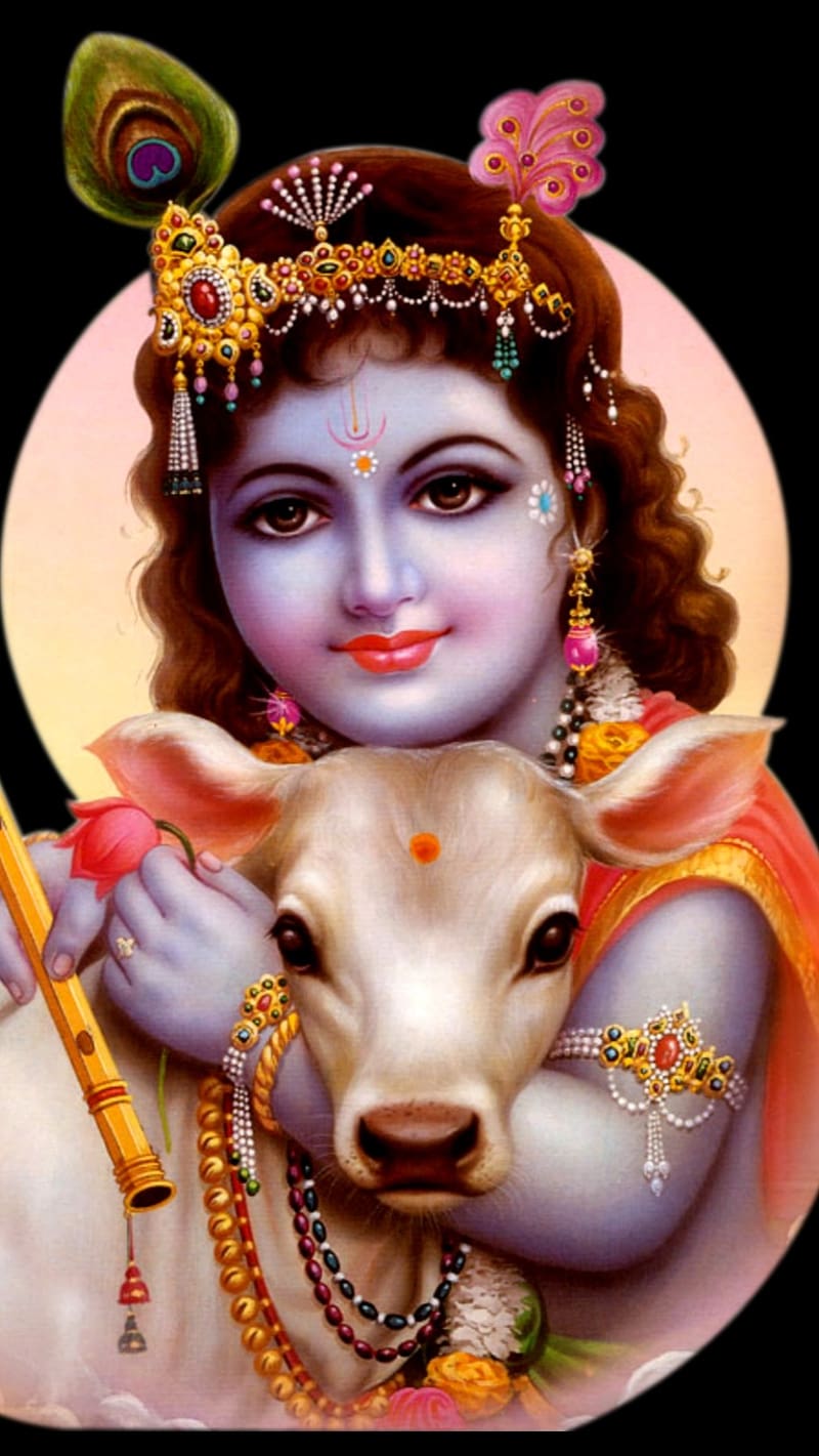 Lord Krishna For Mobile With Cow, lord krishna for, mobile with cow, HD phone wallpaper