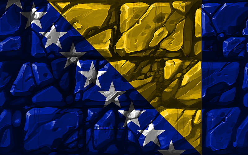 Bosnian flag, brickwall European countries, national symbols, Flag of Bosnia and Herzegovina, creative, Bosnia and Herzegovina, Europe, Bosnia and Herzegovina 3D flag, HD wallpaper