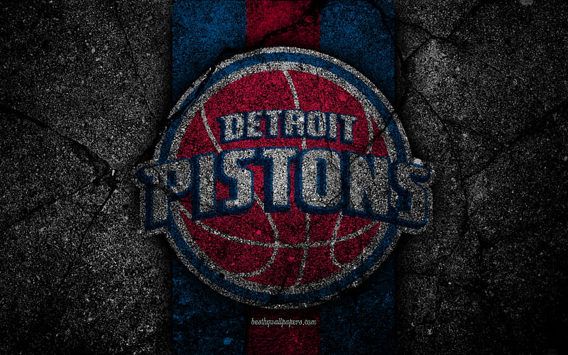 Detroit Pistons, NBA logo, black stone, basketball, Eastern Conference, asphalt texture, USA, creative, basketball club, Detroit Pistons logo, HD wallpaper