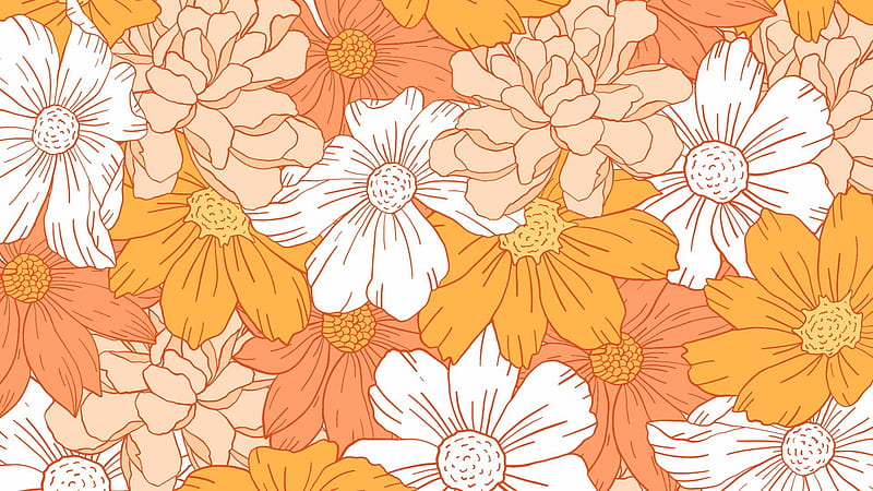 Orange Flowers Drawing Orange Aesthetic, HD wallpaper