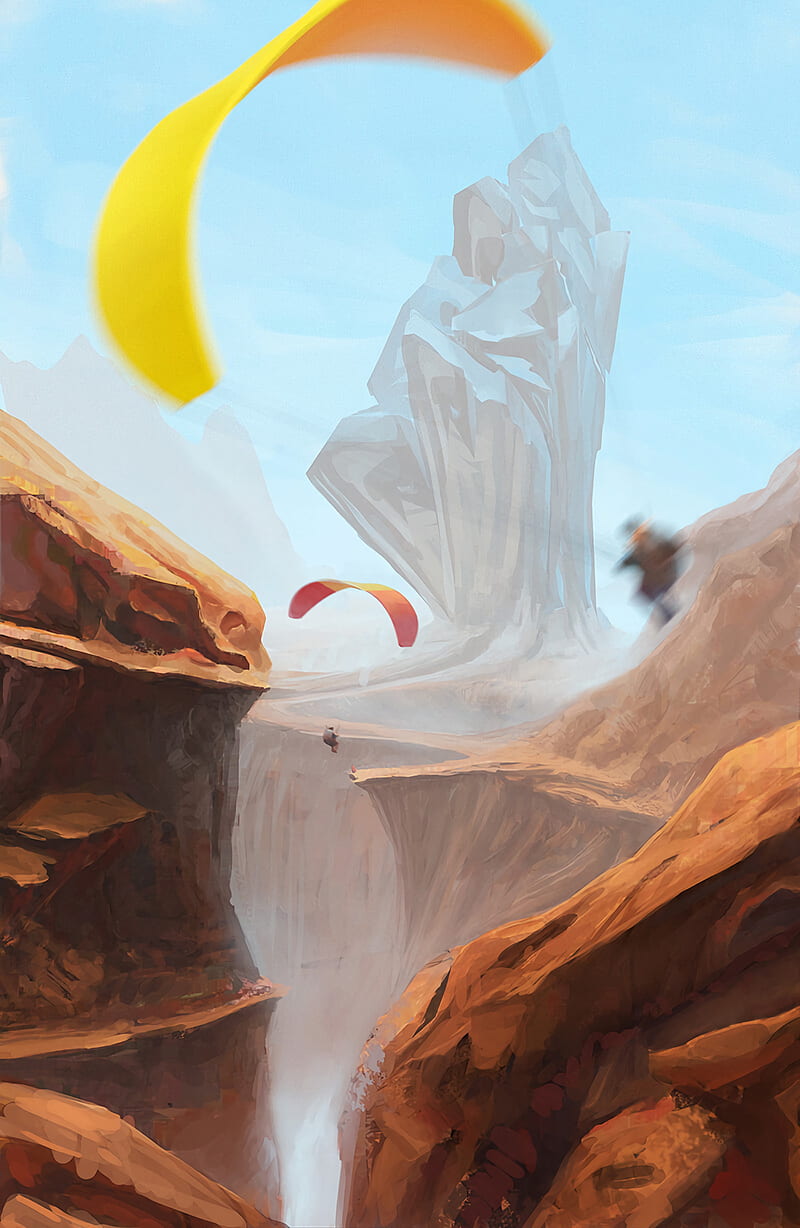 parachutists, rocks, mountains, art, HD phone wallpaper