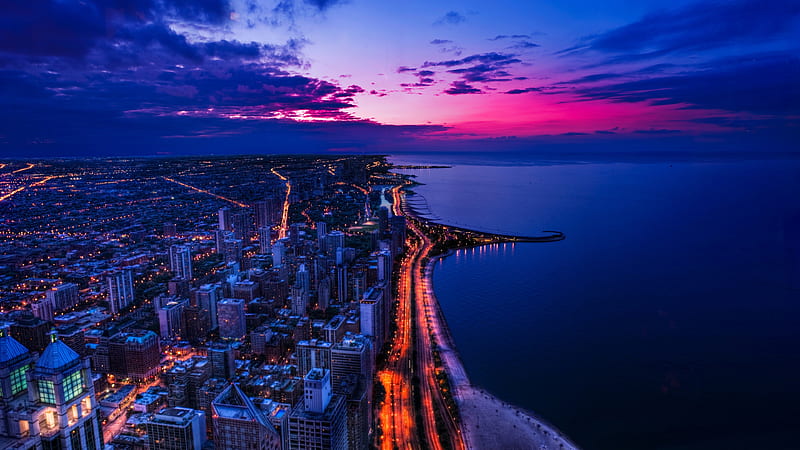 Chicago City View at Sunset, HD wallpaper