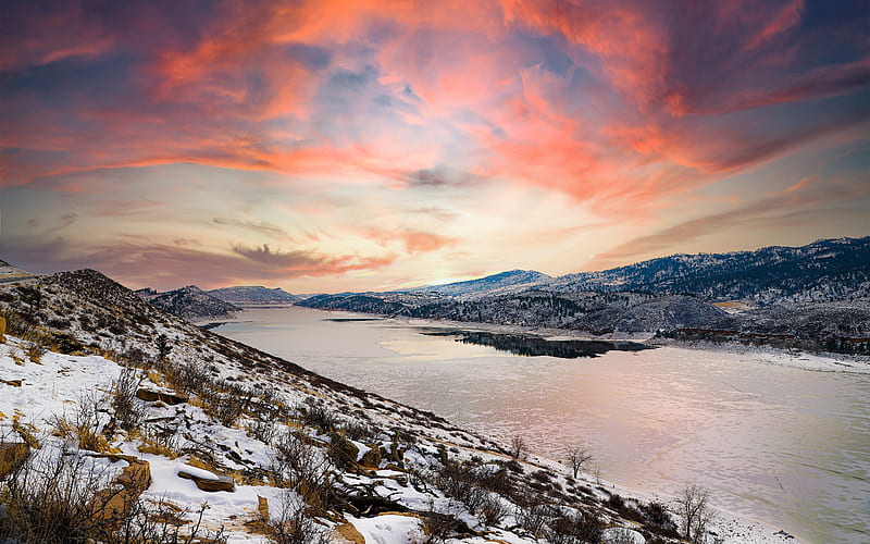 Winter Sunset Horsetooth Reservoir Colorado USA, HD wallpaper