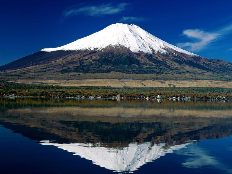 Japan - Mount Fuji, fudschijama, volcano, lake, mountain, japan, cool, water, honshu, mount fuji, hot, nature, reflections, reflection, mount fuji japan, mount fujisan, HD wallpaper