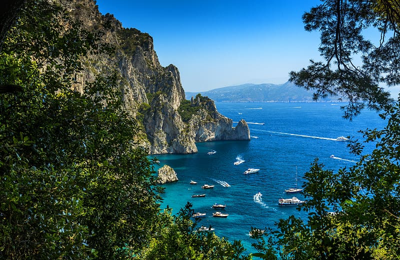 Sea, Italy, Mountain, Coast, Ocean, Boat, Coastline, , Vehicle, HD wallpaper
