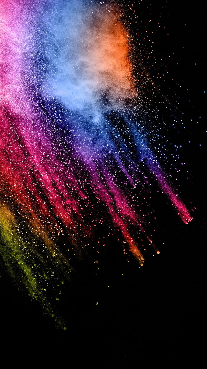 Explosion, blue, colors, dust, orange, pink, purple, red, splash, HD phone wallpaper