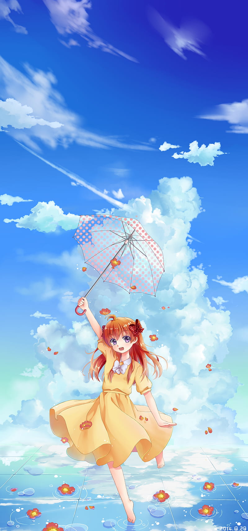 sakura chiyo, gekkan shoujo nozaki-kun, clouds, summer, yellow dress, orange hair, Anime, HD phone wallpaper
