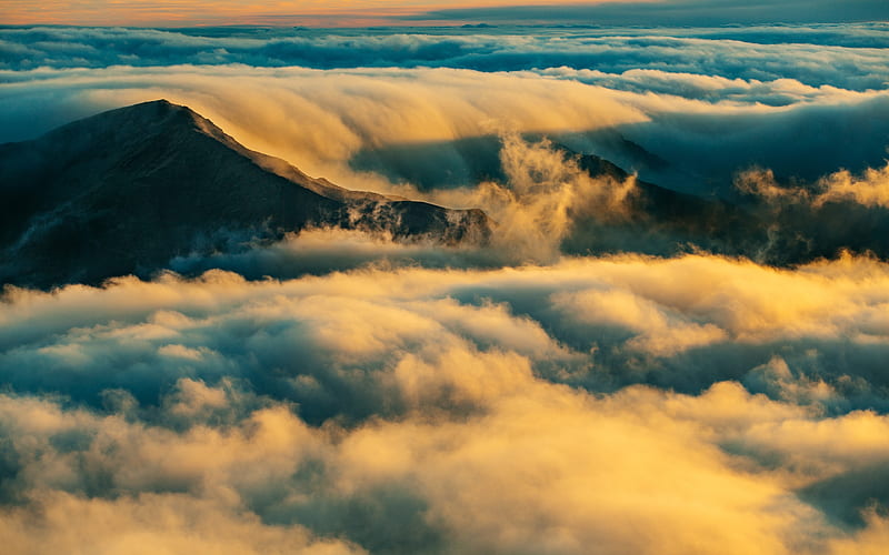 beyond the clouds, mountain, peak, Landscape, HD wallpaper