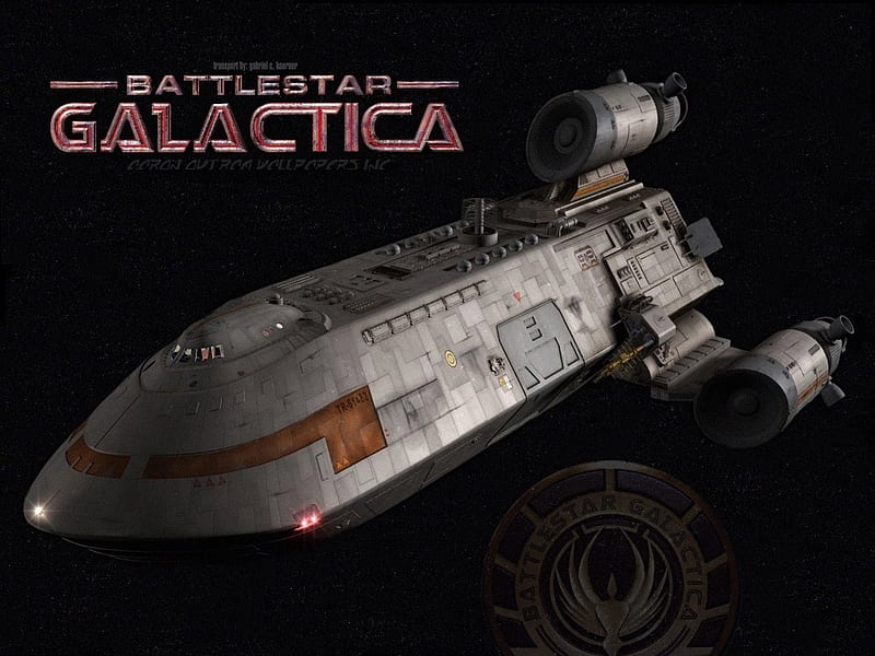 battlestar galactica, gris, starship, orange, lights, HD wallpaper