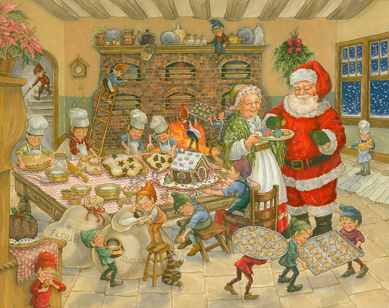 :), elf, art, santa, christmas, craciun, painting, pictura, HD wallpaper