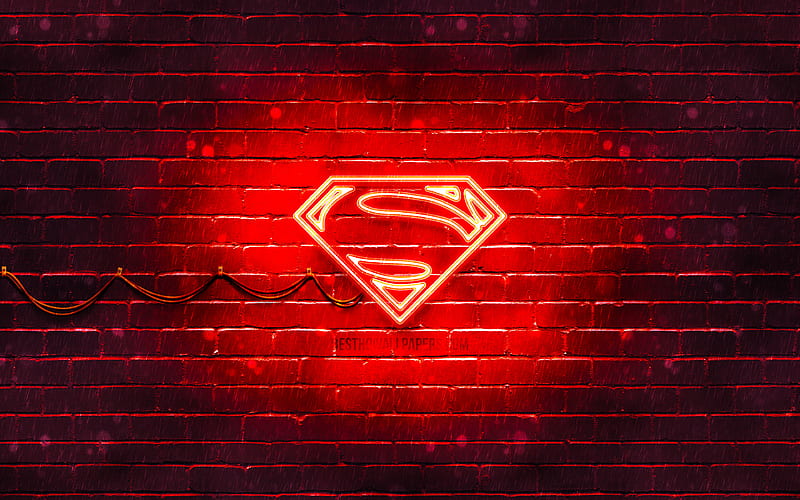 Superman red logo red brickwall, Superman logo, superheroes, Superman neon logo, Superman, HD wallpaper