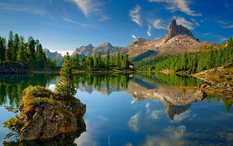 Dolomites, lake, mountains, summer, Italy, Europe, HD wallpaper