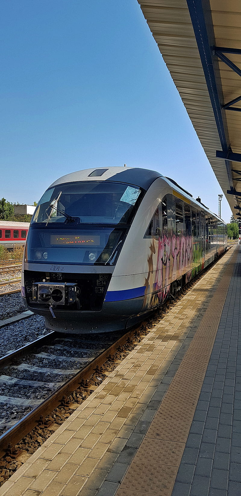 Train, blue, graffity, gray, line, trains, travel, white, HD phone wallpaper