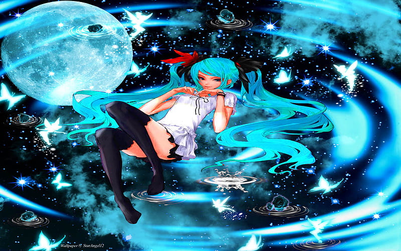 Miku's Dream Moon, Vocaloid, Hair Long, Cloud, Sleep, Hatsune Miku