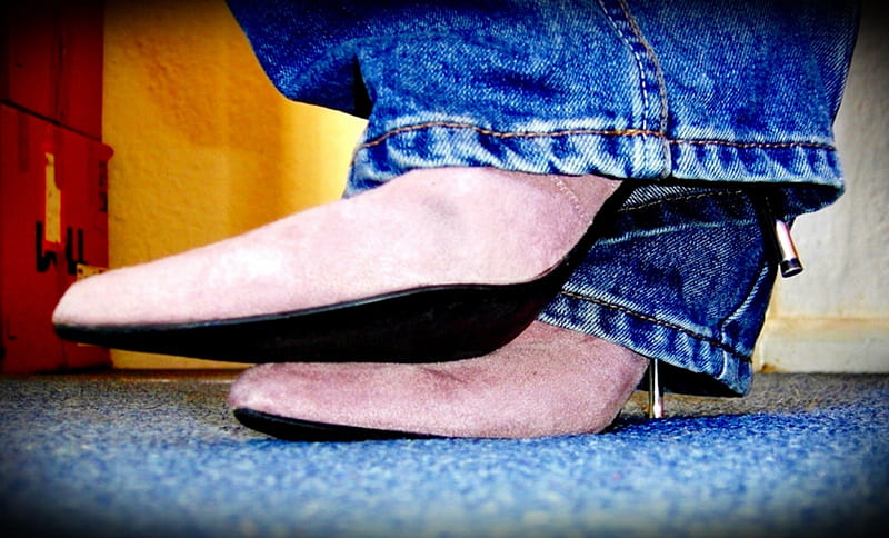 Pink Boots, spike, heels, metal, high heels, feet, pumps, stilettos, Boots, shoes, denim, HD wallpaper