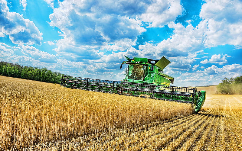 John Deere S790i combine harvester, 2021 combines, wheat harvest, harvesting concepts, agriculture concepts, John Deere, HD wallpaper
