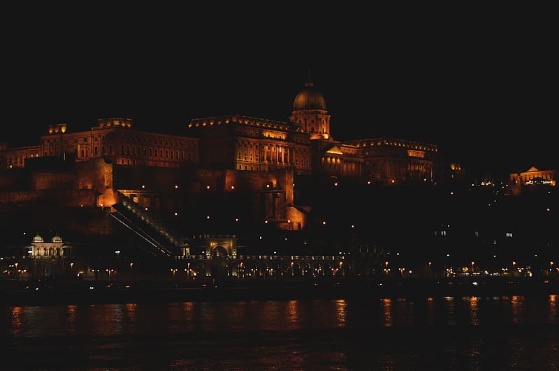 royal palace, palace, lights, hungary, budapest, HD wallpaper