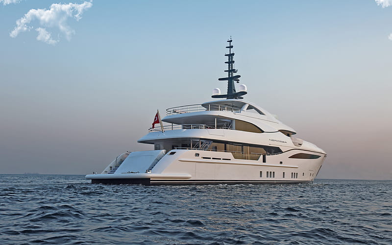 Luxury yacht, sea, 4к, white yacht, sunset, sea landscape, NERISSA, HD wallpaper
