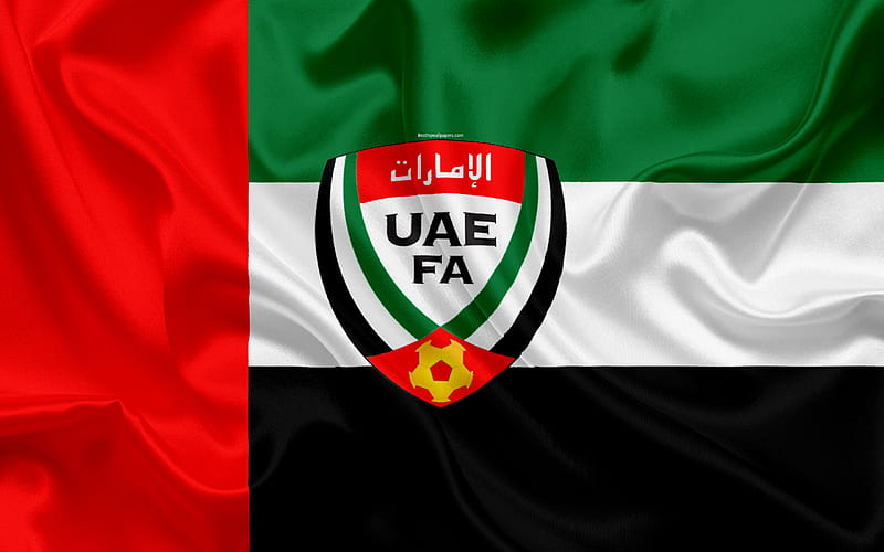 UAE national football team, logo, emblem, flag, United Arab Emirates, football federation, World Championship, football, silk texture, UAE, HD wallpaper