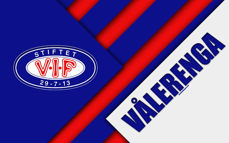 Valerenga FC logo, material design, Norwegian football club, emblem, blue-white abstraction, Eliteserien, Oslo, Norway, football, geometric background, HD wallpaper